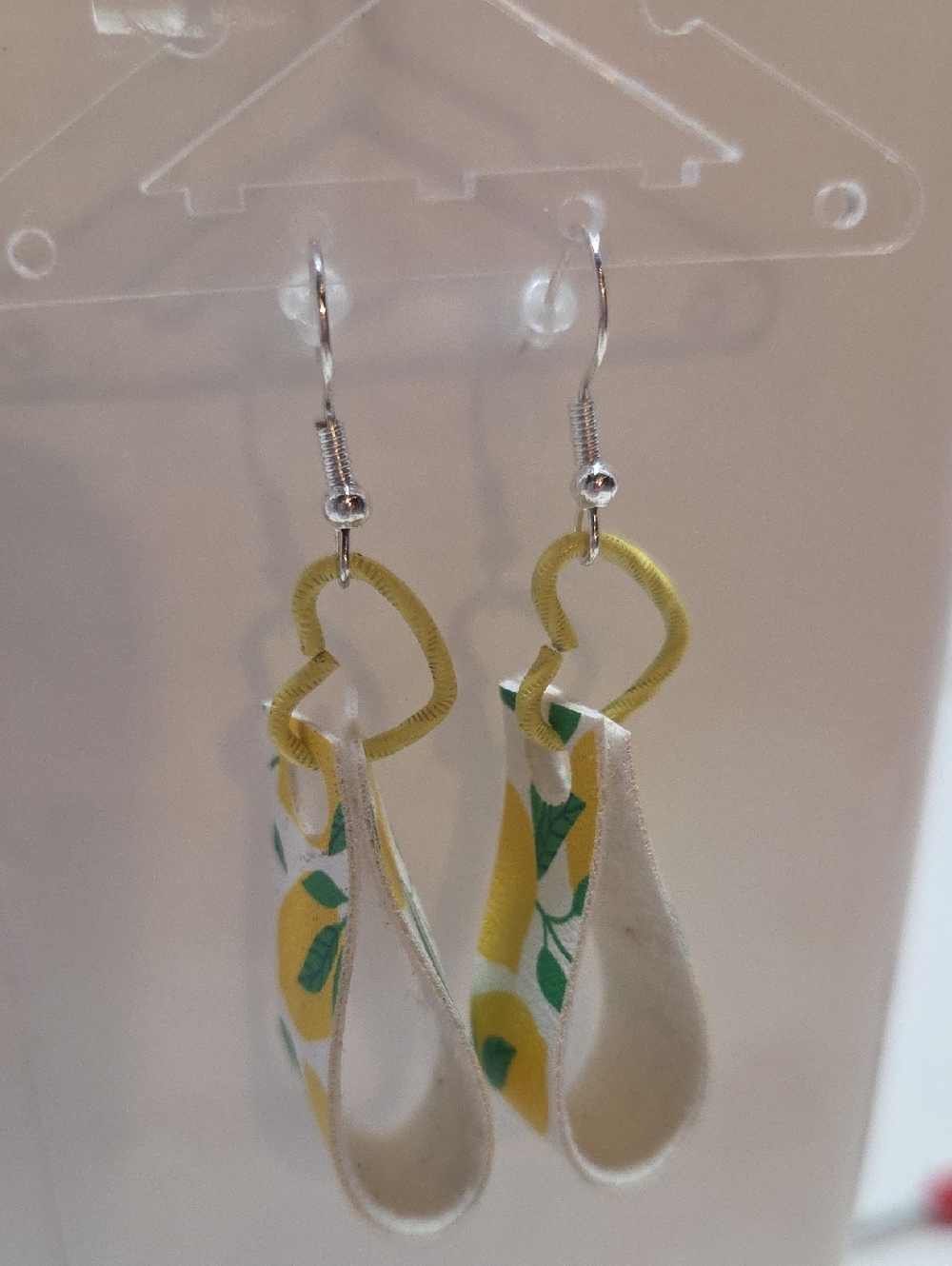 Handmade Yellow Lemon Leather Loop Earrings